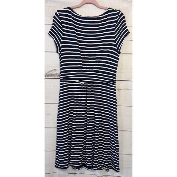 Boden Short Sleeve Dress Navy Blue With White Stripes Size 10R Easy Comfy - Picture 2 of 8